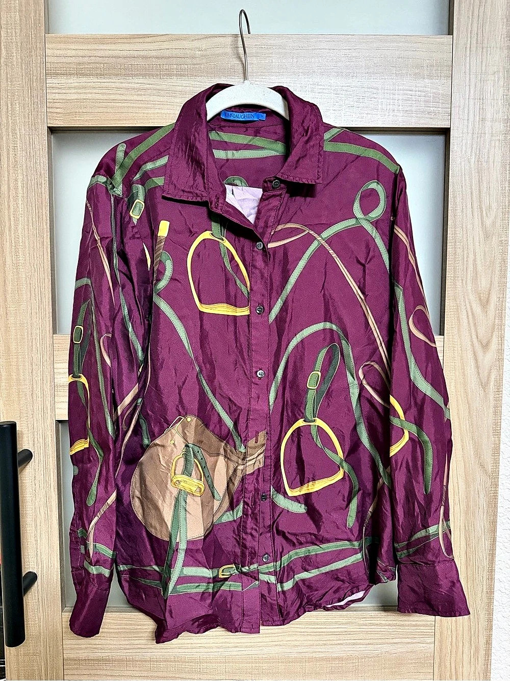 J.MCLAUCHLIN Abstract Silk Button Down in Purple & Green Size Medium